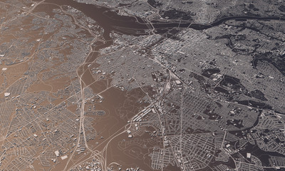 Washington DC city map 3D Rendering. Aerial satellite view.