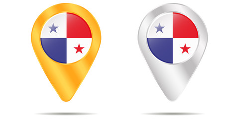 Map of pins with flag of Panama. On a white background