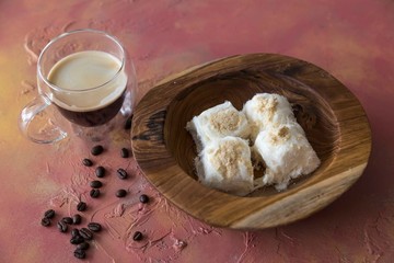 traditional turkish dessert with coffee
