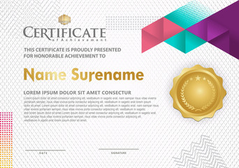 Certificate Template with Polygonal Geometric shape Pattern background. Vector illustration