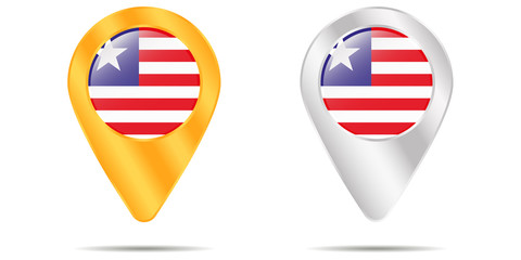 Map of pins with flag of Liberia. On a white background