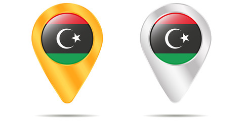 Map of pins with flag of Libya. On a white background