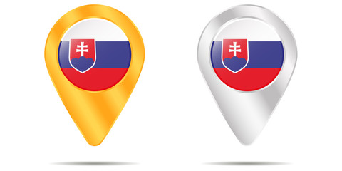 Map of pins with flag of Slovakia. On a white background