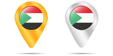 Map of pins with flag of Sudan. On a white background