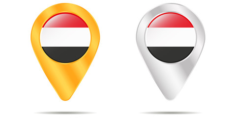Map of pins with flag of Yemen. On a white background
