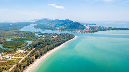 An aerial view of  Lanta noi island and Lanta isaland with the Siri Lanta Bridge,