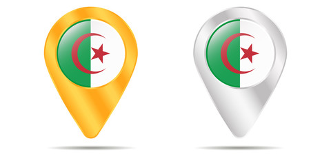 Map of pins with flag of Algeria. On a white background