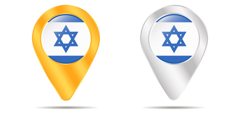 Map of pins with flag of Israel. On a white background