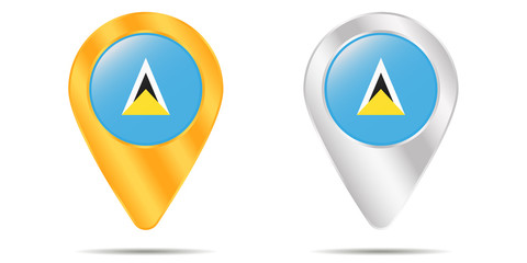 Map of pins with flag of Saint Lucia. On a white background