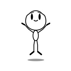 Happy man jumping in the air cheerfully. Feeling and emotion concept. Cartoon character. Vector line illustration on a white background.