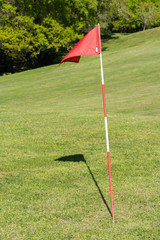 Obraz premium Red flag in a golf course. 