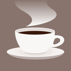Cup of coffee. Coffee logo. Background brown.