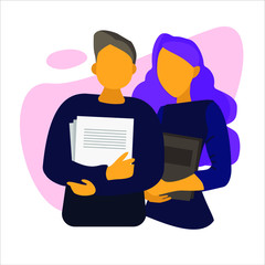 group of people workers students colleagues with papers on a white background for social networks vector