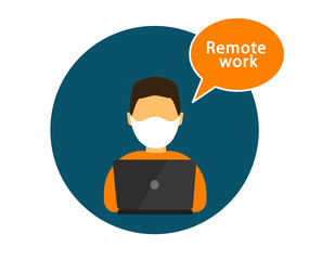 Remote work banner. Man works at a laptop. Freelance. Coronavirus 2019-nCoV. Vector