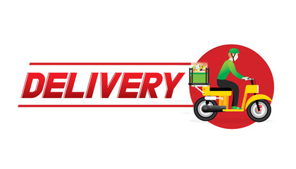 Delivery man riding scooter for courier and food service. Vector illustration