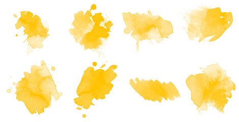 Naklejka premium Set of yellow watercolor vector brushes. Beautiful brushes for painting