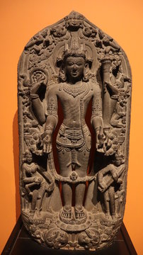 Mumbai, Maharastra/India- April 02 2020: Stone carving of the sacred hindu god- Murti kept in the temple.
