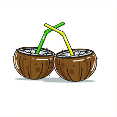 two coconut cocktails on a white background vector