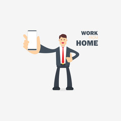 Businessman hold and use mobile phones to Work From Home