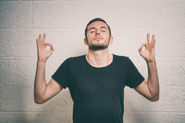 Portrait  man, eyes closed, in meditation