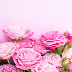 Bushy pink roses on a delicate pink background.