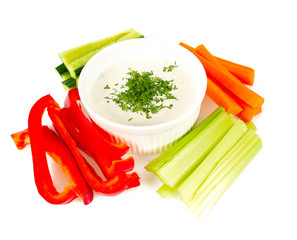 fresh vegetables and yoghurt dip