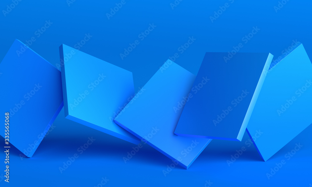Poster abstract 3d render, background design with blue squares