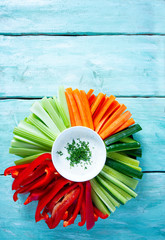 fresh vegetables and yoghurt dip