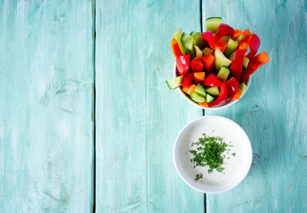 fresh vegetables and yoghurt dip