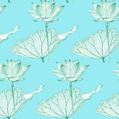 Seamless Lotus pattern in blue background