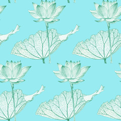 Seamless Lotus pattern in blue background