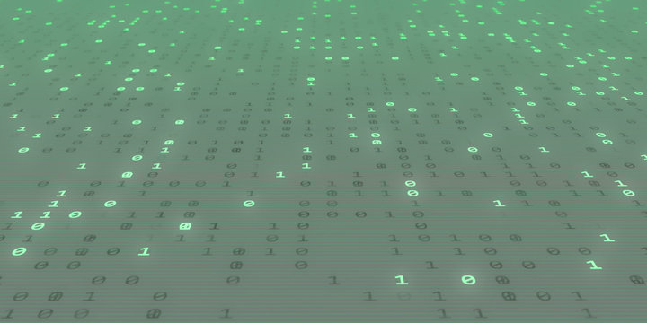 close up of green binary code on transparent display 3d render illustration technology modern futuristic concept
