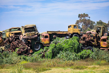 Crushed Soviet ZIL Cars on the Tank Graveyard in Asmara, Eritrea