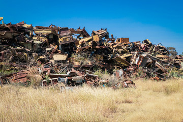 Crushed Army Cars on the Tank Graveyard in Asmara, Eritrea