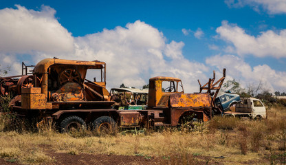 Crushed Army Cars on the Tank Graveyard in Asmara, Eritrea
