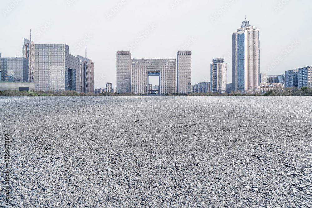 Canvas Prints Modern business office buildings with empty road