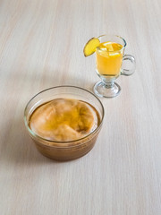 Kombucha fungus with ginger root, honey and lemon.