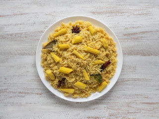Baby corn pulao. Vegetarian biryani, Indian food