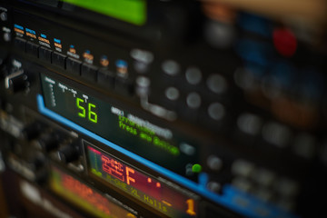 Electronic control panel in professional sound studio