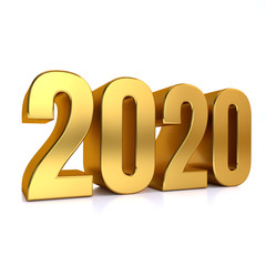 Happy New Year 2020. Golden 3D numbers 