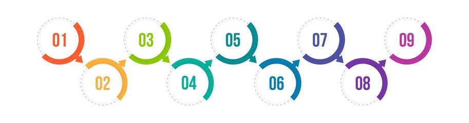 Minimal Business Infographics template. Timeline with 9 steps, options and marketing icons .Vector linear infographic with nine conected elements. Can be use for presentation.