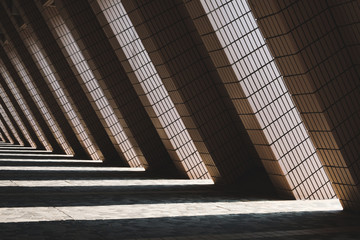 triangle shaped outdoor corridor, tunnel architecture