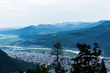 Landscape of the Piatra Neamt town viewed from Pietricica mountain.