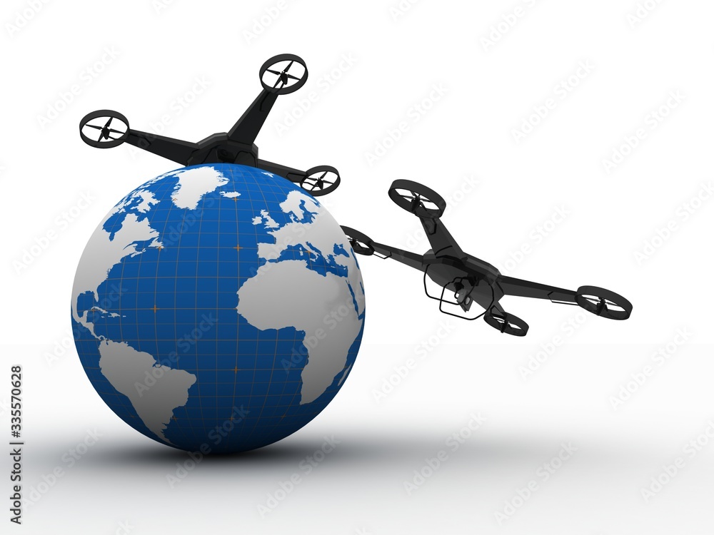 Poster 3d rendering drone or helicam with camera
