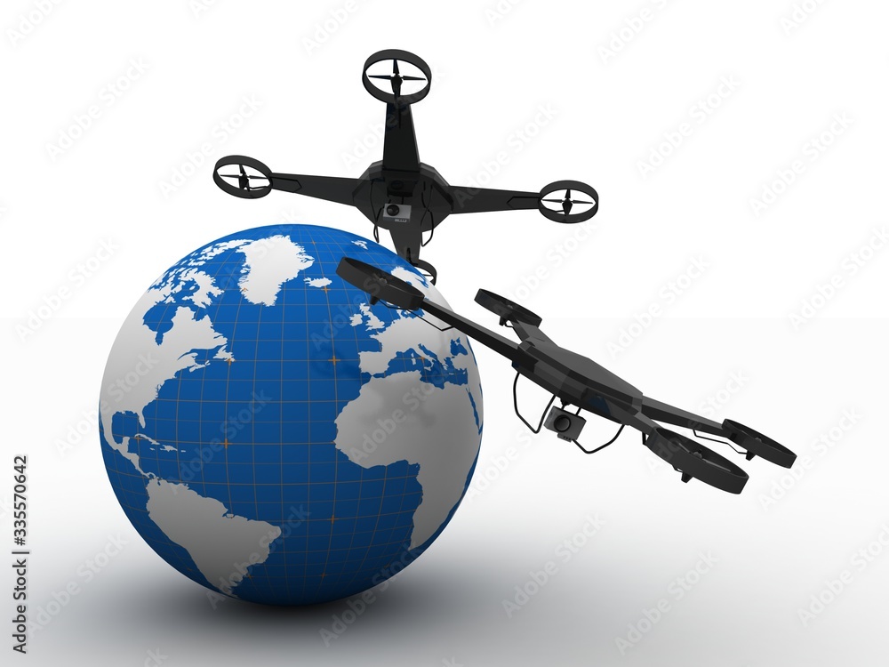 Poster 3d rendering drone or helicam with camera
