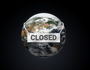 The Earth is closed, 3d Illustration, save planet concept, Protect the Globe is sick,  business company around the world are closed knockdown or shut down during an outbreak of the COVID-19 virus. - obrazy, fototapety, plakaty