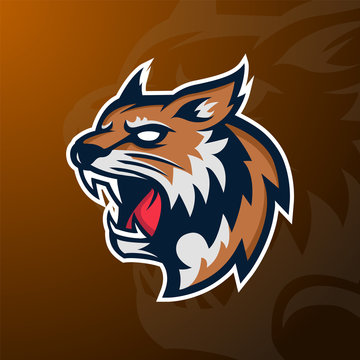 Angry Wildcat mascot sport logo, badge and emblem.