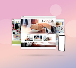 3d illustration, web browser design business concept and mock up smartphone ads banner for Hosting,...