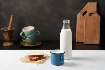 Obraz na płótnie Canvas Cultured milk product, kefir, yogurt. Scandinavian, Nordic style.