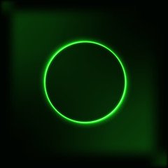Neon green circle glowing on a dark background.For banner and advertising
